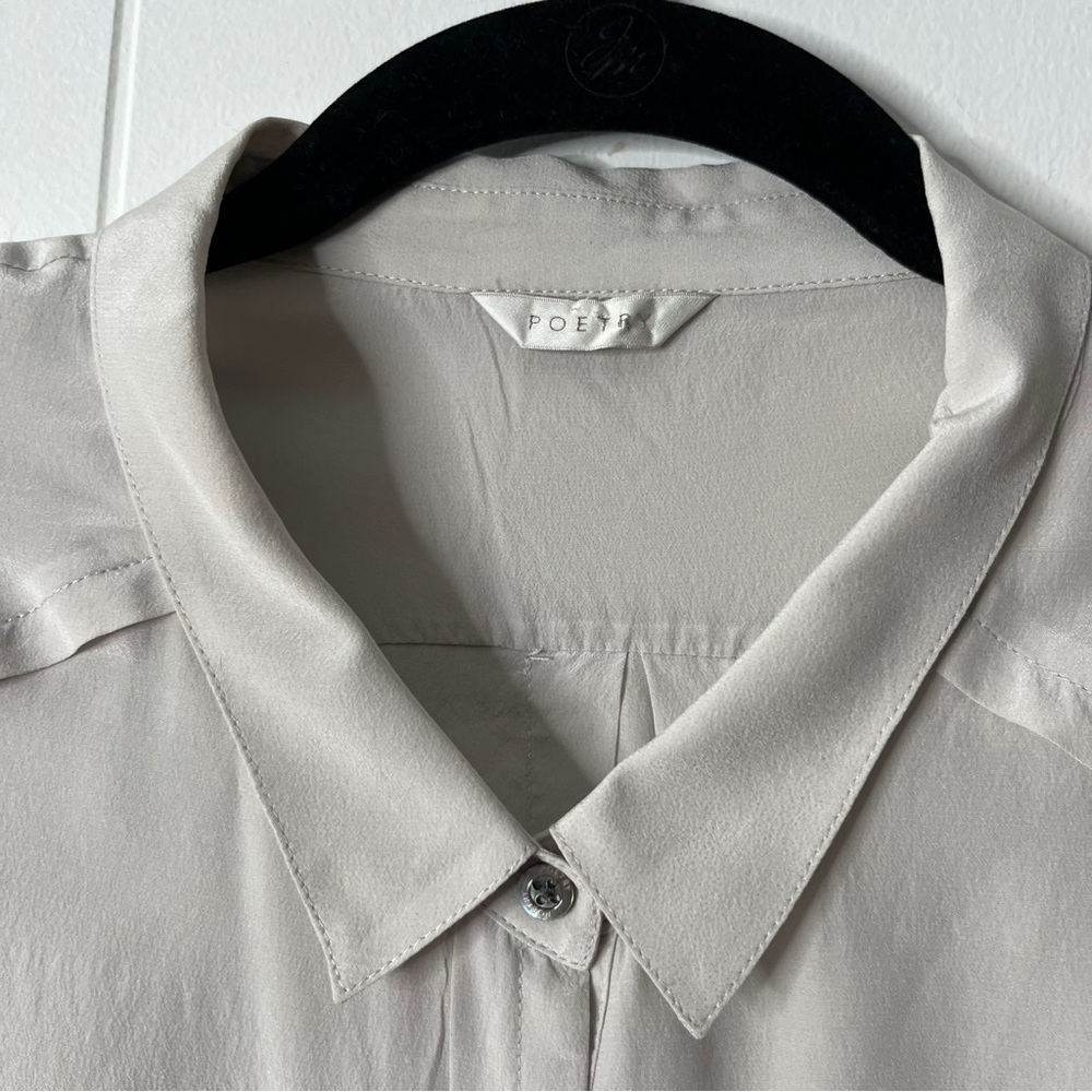 Poetry Gray Silk Blouse Long Sleeve Layered Button Front Women's 16 - Picture 5 of 9